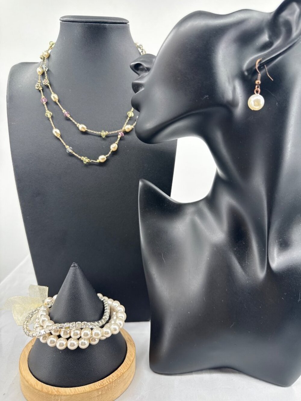 Vintage Premier Designs Madeline Pearl Gemstone Necklace Roman Bracelet Earring